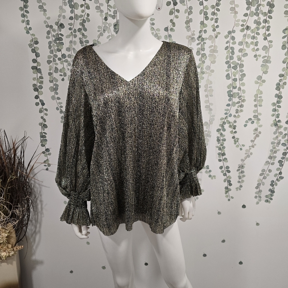 Vince Camuto V-Neck 3/4 Sleeve Blouse Size XL Black Gold NWT - Picture 3 of 11
